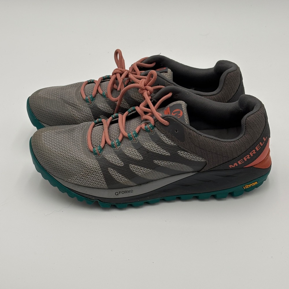 Merrell Womens Antora 2 Trail Running Shoes 9 Gray Teal Coral Hiking - Picture 4 of 6